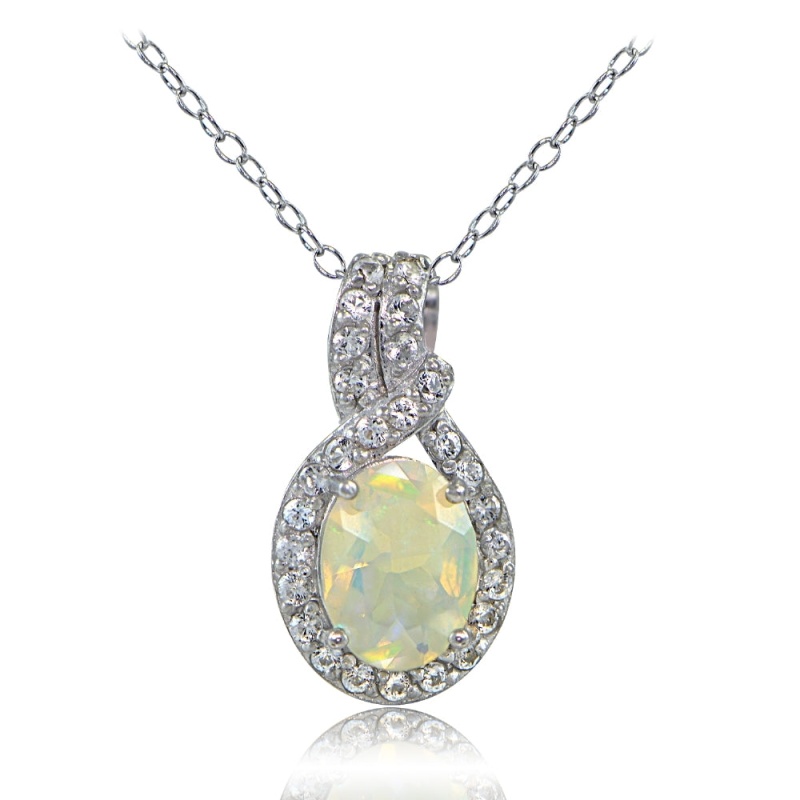 Sterling Silver Ethiopian Opal And White Topaz Knot Necklace