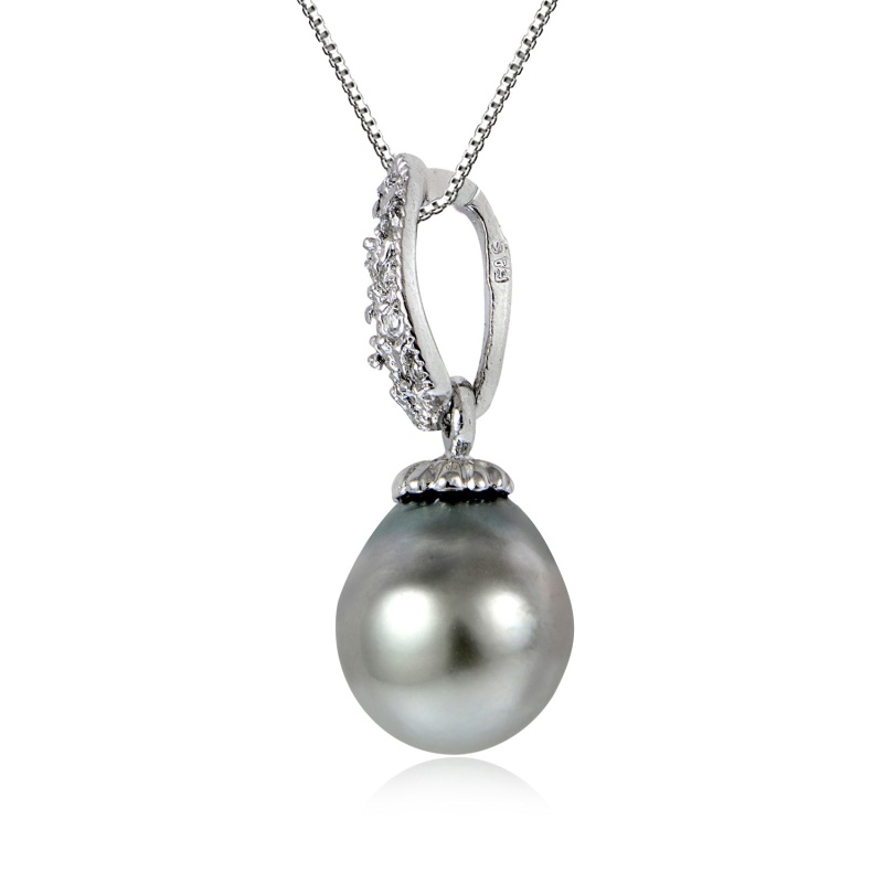 Haute Jewels Sterling Silver 11Mm Tahitian Cultured Pearl & White Topaz Loop Drop Necklace