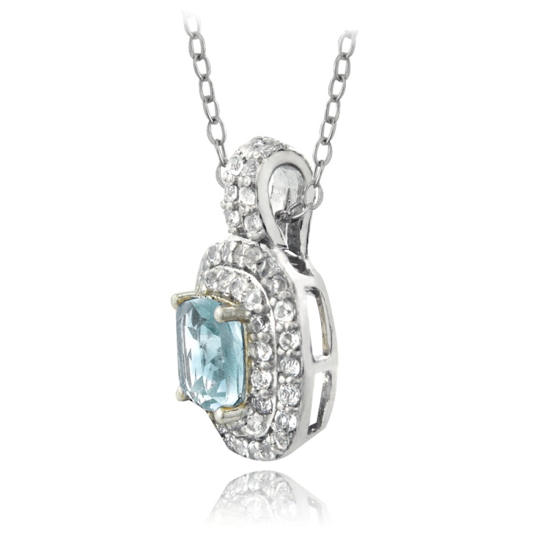 Sterling Silver 1.50Ct Blue & White Topaz Cushion-Cut Necklace