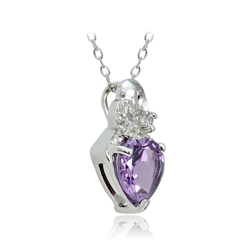 Sterling Silver 1.55Ct Tgw Amethyst And White Topaz Double Heart Necklace