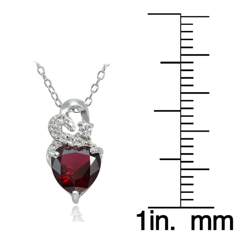 Sterling Silver 2Ct Tgw Created Ruby And White Topaz Double Heart Necklace