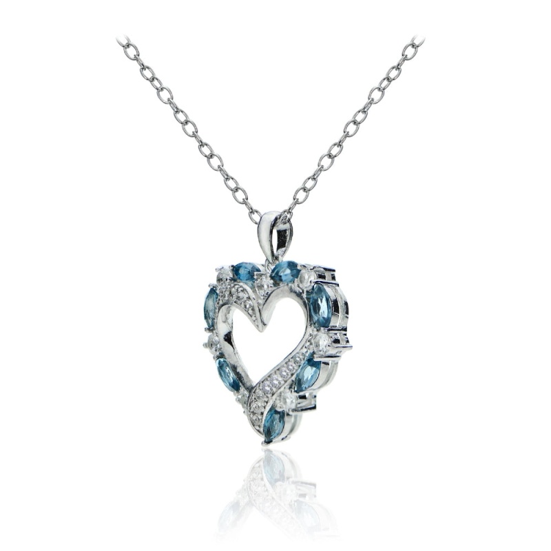 Sterling Silver 1.6Ct London Blue & White Topaz Open Heart Pendant