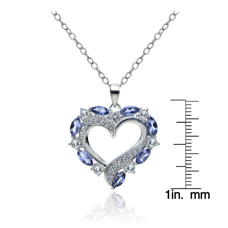 Sterling Silver 1.35Ct Tanzanite & White Topaz Open Heart Pendant