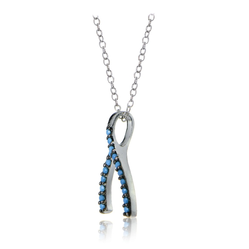 Sterling Silver Nano Created Turquoise Wishbone Necklace