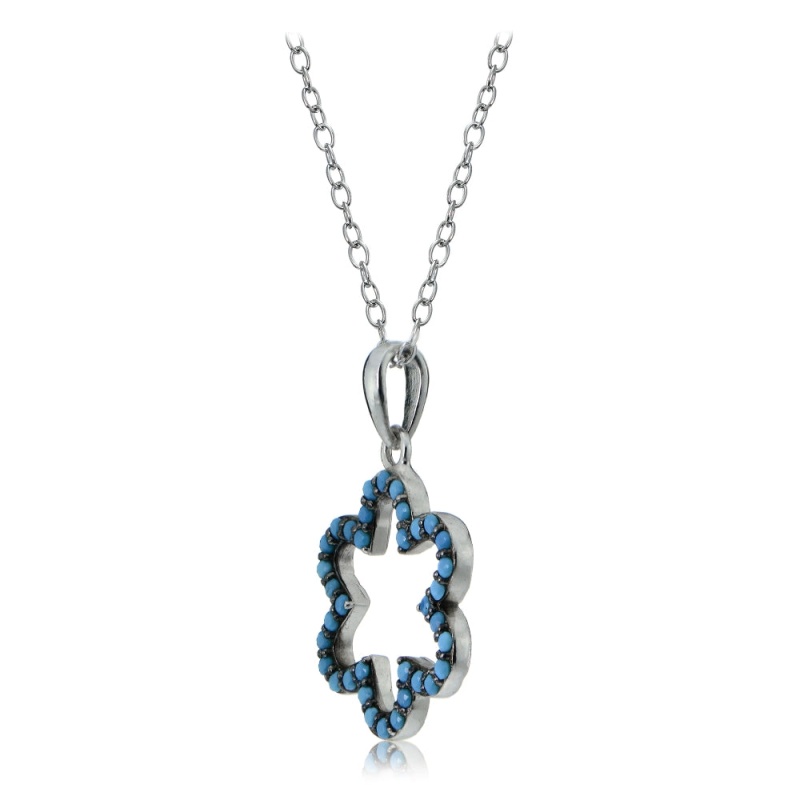 Sterling Silver Nano Created Turquoise Flower Necklace