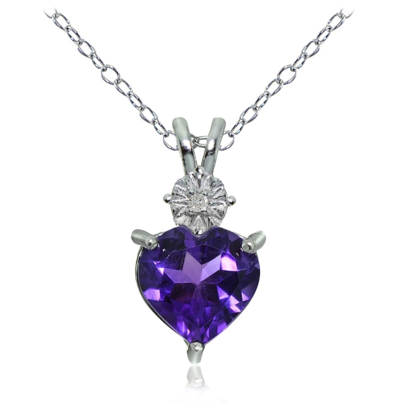 Sterling Silver African Amethyst And Diamond Accent Heart Necklace