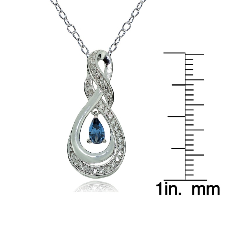 Sterling Silver London Blue Topaz And White Topaz Infinity Twist Teardrop Necklace