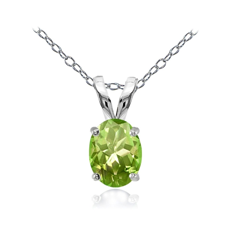 Sterling Silver Peridot 8X6mm Oval Solitaire Necklace