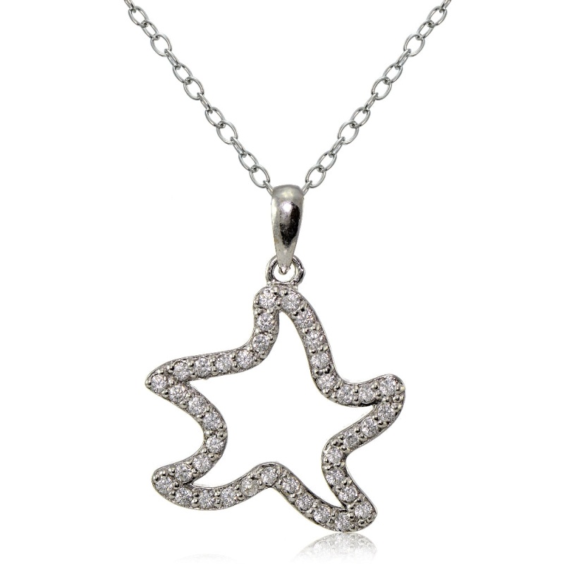 Sterling Silver Cubic Zirconia Starfish Necklace
