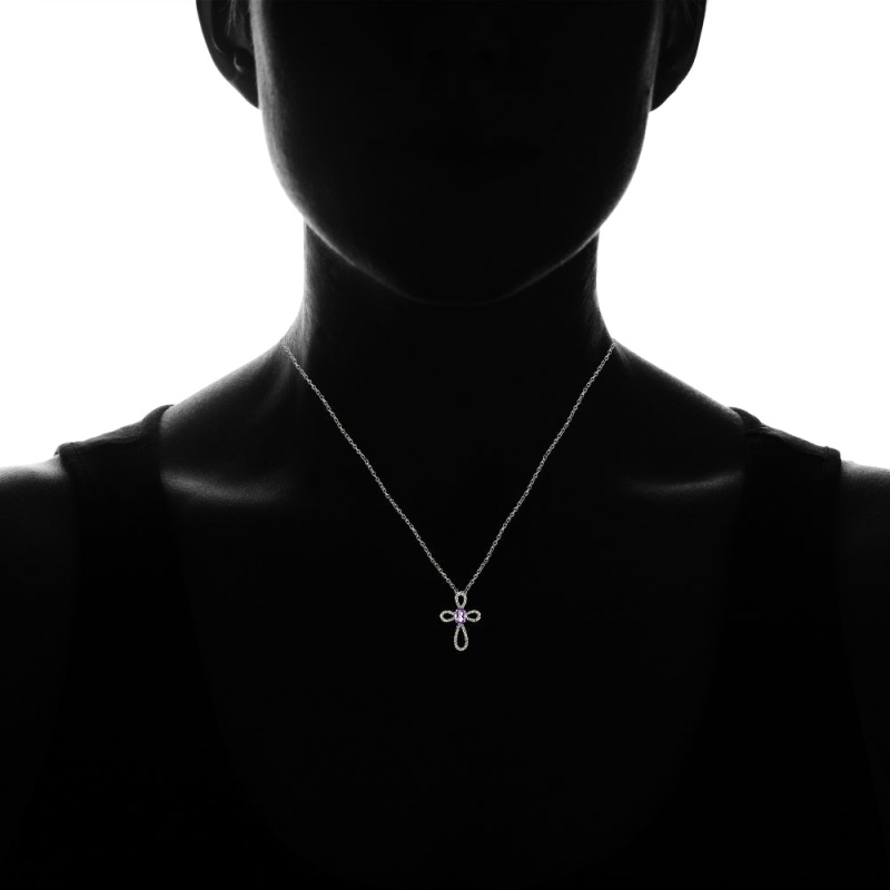 Sterling Silver Amethyst & White Topaz Infinity Cross Necklace