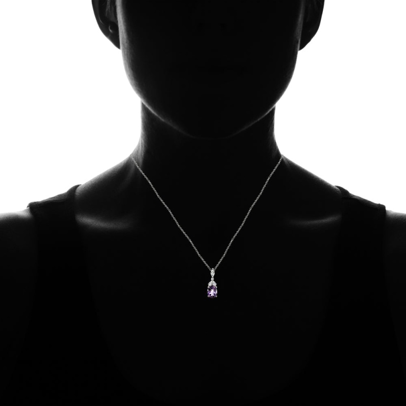 Sterling Silver Amethyst And White Topaz Oval Necklace