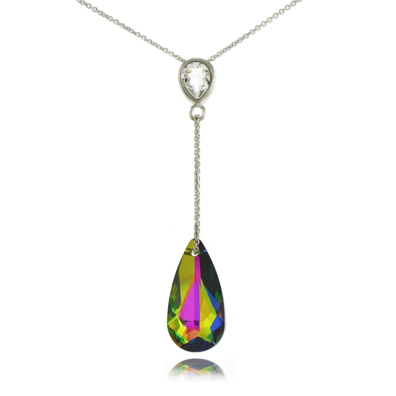 Sterling Silver Bright Rainbow Pear Shape Drop Necklace Adorned With Swarovski® Crystals