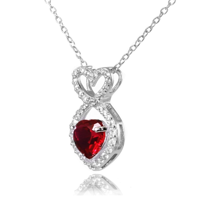 Sterling Silver Created Ruby And White Topaz Infinity Heart Necklace