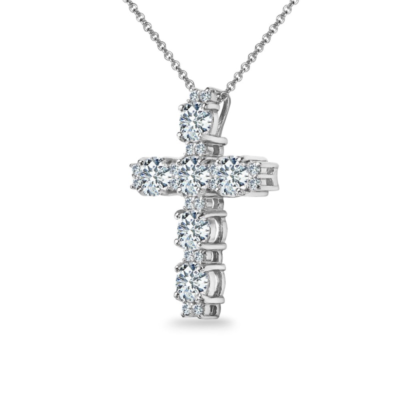 Sterling Silver Round Cross Necklace Made With Swarovski Zirconia