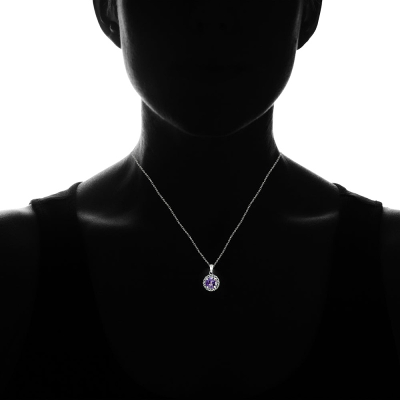 Sterling Silver Amethyst Round Oxidized Rope Pendant Necklace