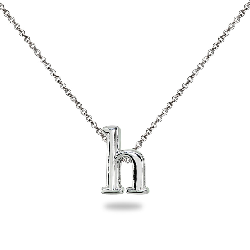 Sterling Silver H Letter Initial Alphabet Name Personalized 925 Silver Necklace, 15” + Extender