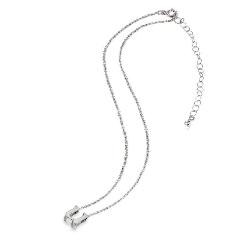 Sterling Silver U Letter Initial Alphabet Name Personalized 925 Silver Necklace, 15” + Extender