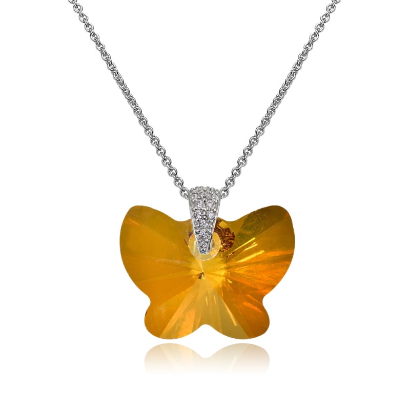 Sterling Silver Copper Butterfly Pendant Necklace Made With Swarovski Crystals