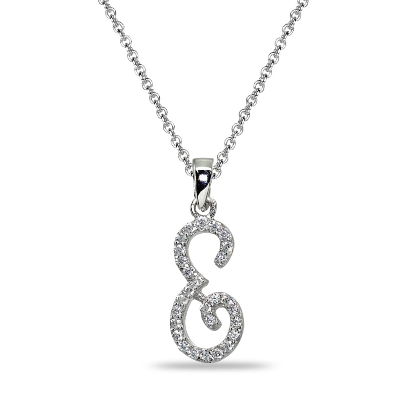 Sterling Silver Cubic Zirconia E Letter Initial Alphabet Name Personalized Pendant Necklace
