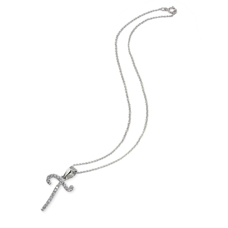 Sterling Silver Cubic Zirconia T Letter Initial Alphabet Name Personalized Pendant Necklace