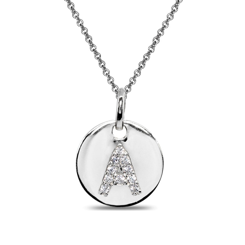 Sterling Silver A Letter Cz Initial Alphabet Name Personalized Pendant Necklace, 15” + Extender