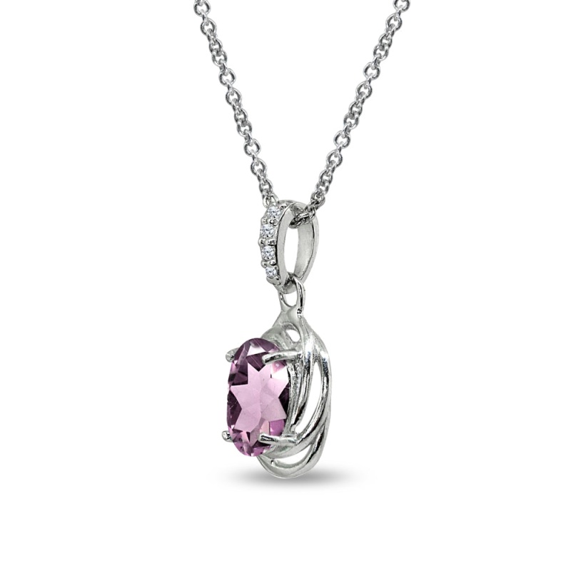 Sterling Silver Created Alexandrite & Cubic Zirconia 8X6mm Oval Love Knot Pendant Necklace