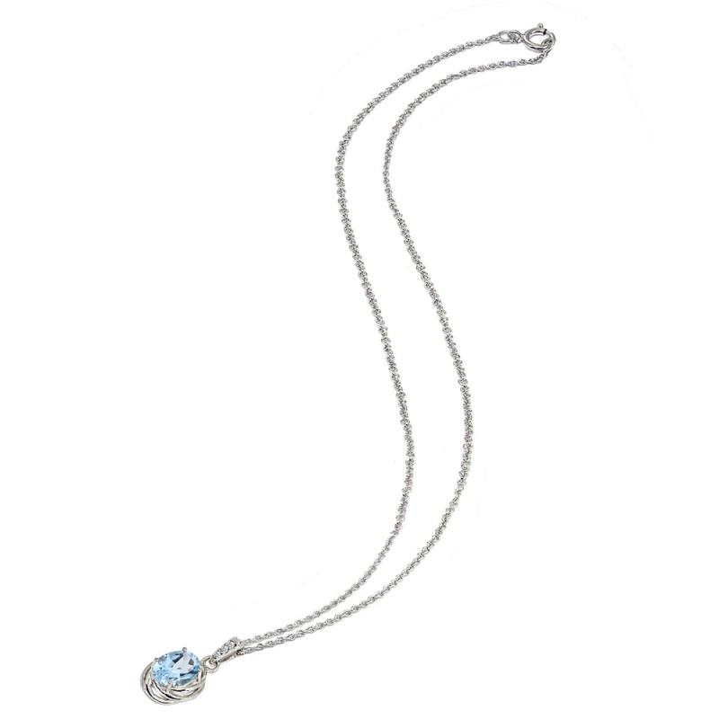 Sterling Silver Blue Topaz & Cubic Zirconia 8X6mm Oval Love Knot Pendant Necklace