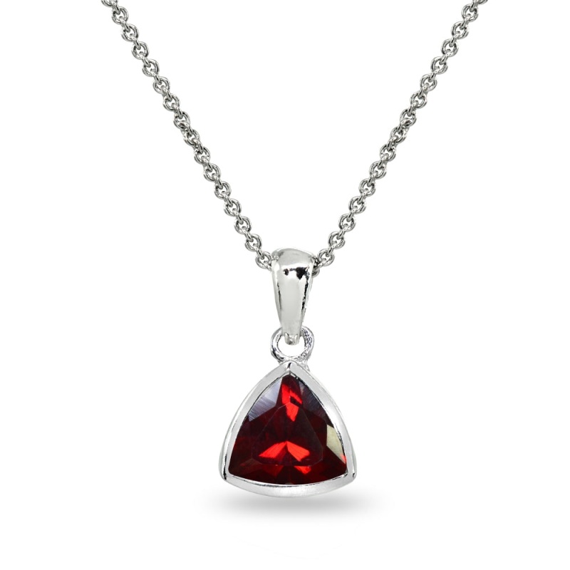 Sterling Silver Created Ruby 8Mm Trillion Bezel-Set Dainty Pendant Necklace