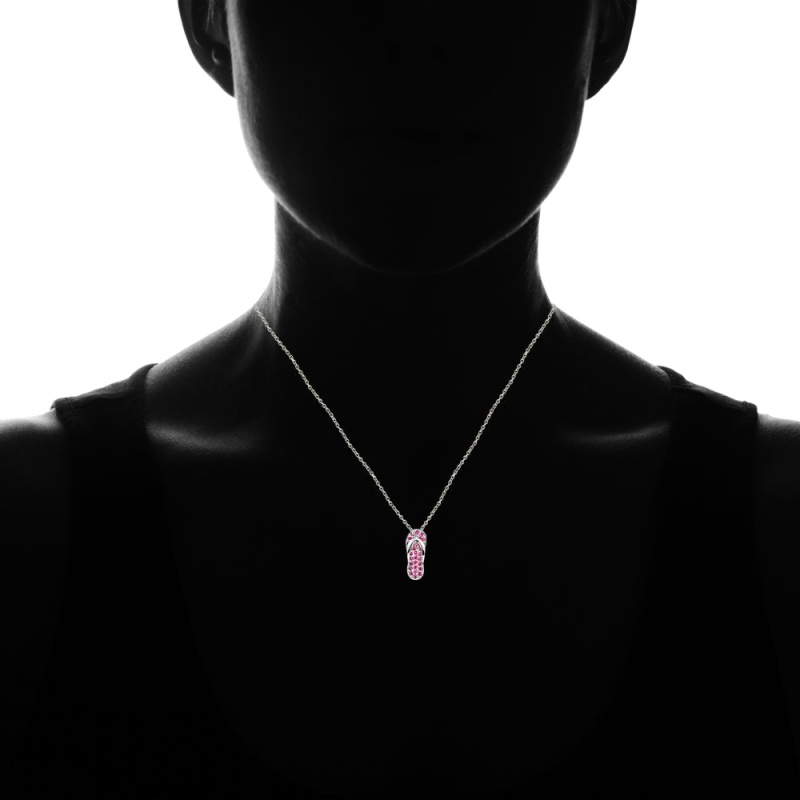 Sterling Silver Created Ruby Flip-Flop Beach Sandal Necklace