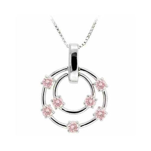 Sterling Silver Pink Cz Floating Double Circle Designer-Inspired Pendant