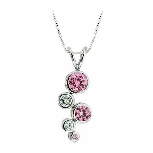 Sterling Silver Pink & Clear Cz Designer Inspired Bubble Pendant