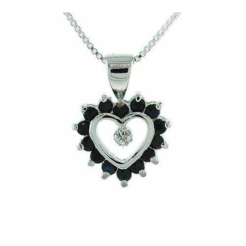 Sterling Silver Sapphire & Diamond Accent Open Heart Pendant