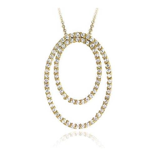 18K Gold Over Sterling Silver Cz Double Oval Pendant