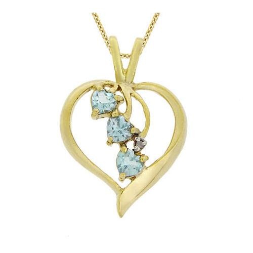 18K Gold Over Silver 3-Stone Blue Topaz Heart Pendant