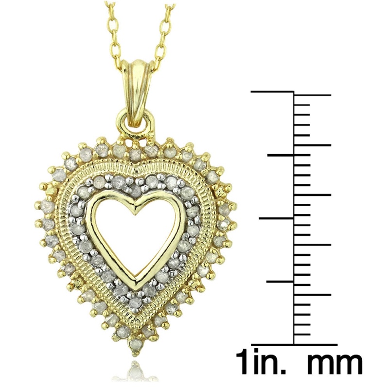 18K Gold Over Sterling Silver 1/2 Ct Diamond Heart Necklace (Jk-I3)