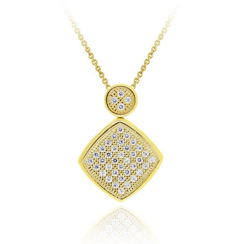 18K Gold Over Sterling Silver Cz Micro Pave Square Pendant