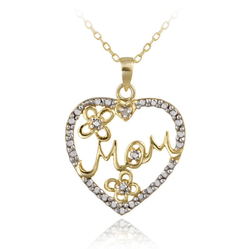 18K Gold Over Sterling Silver Diamond Accent Mom Heart Pendant