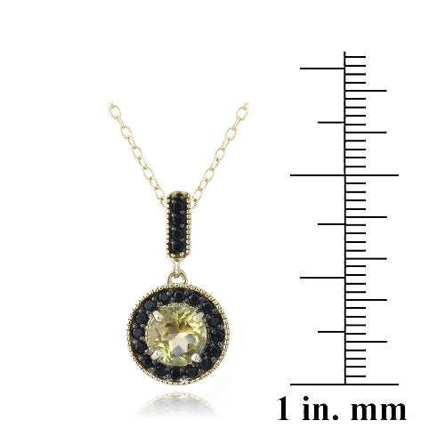 18K Gold Over Sterling Silver 2.5Ct Citrine & Black Spinel Round Dangle Necklace