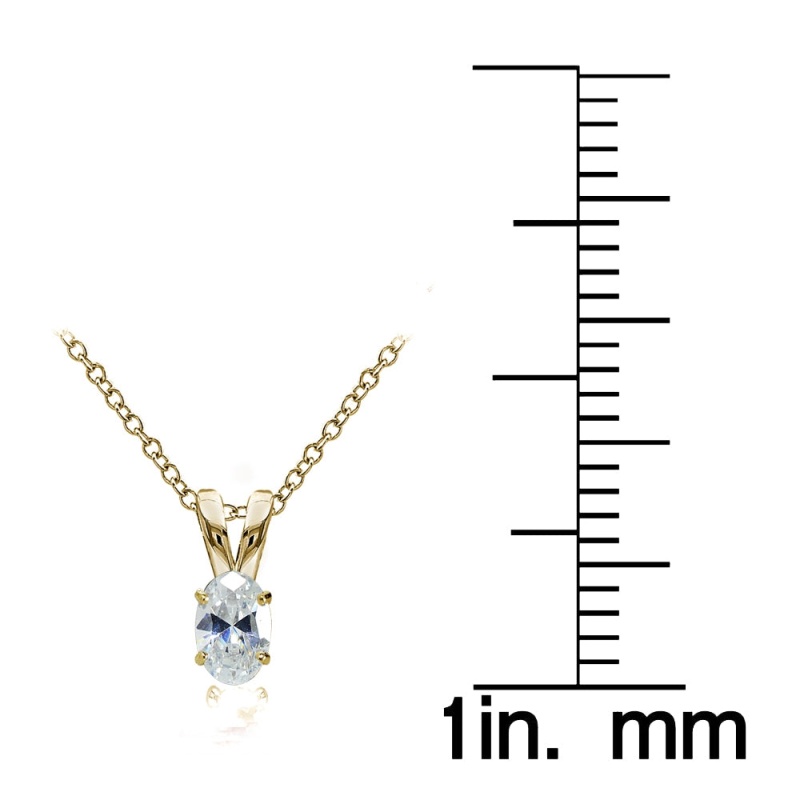 Yellow Gold Flashed Sterling Silver Cubic Zirconia 6X4mm Oval Solitaire Necklace