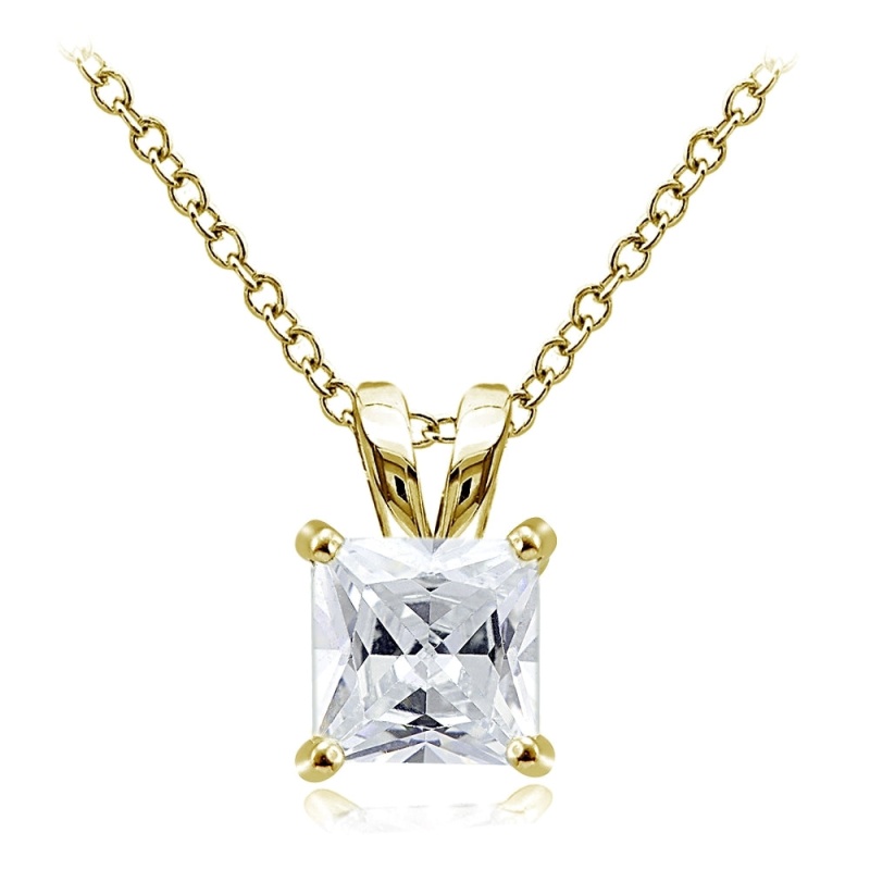 Gold Tone Over Sterling Silver 3Ct Cubic Zirconia 8Mm Square Solitaire Necklace