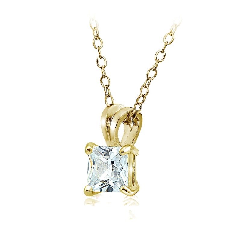 Gold Tone Over Sterling Silver 4Ct Cubic Zirconia 9Mm Square Solitaire Necklace