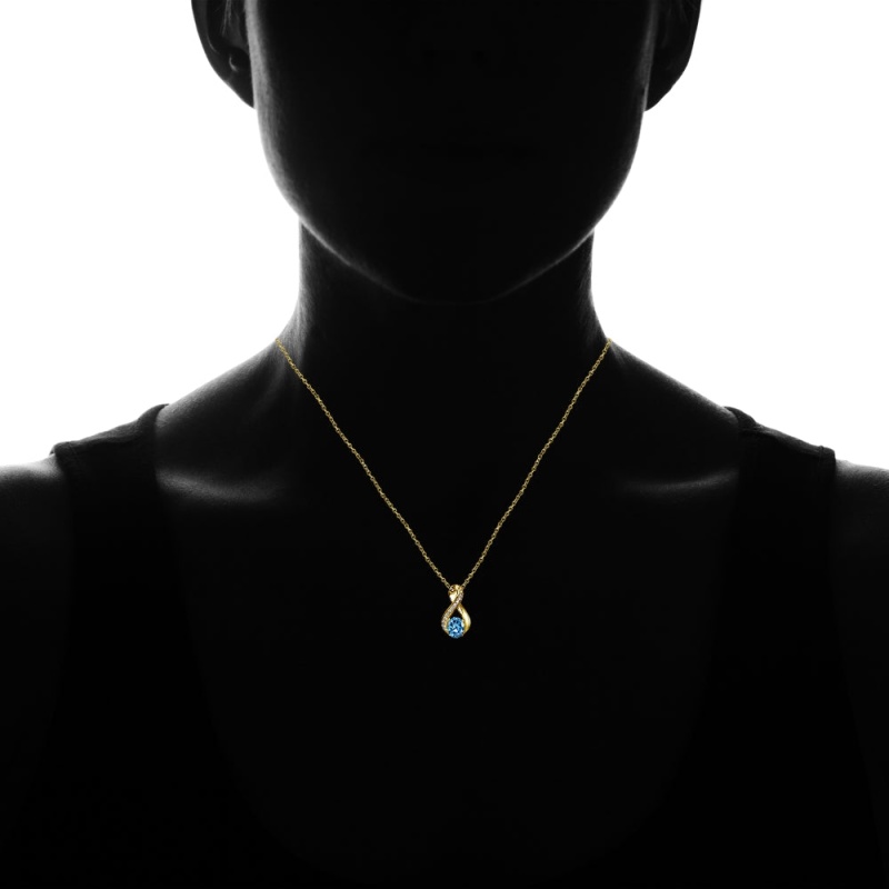 Yellow Gold Flashed Sterling Silver Created Blue Topaz Oval Infinity And Cz Accents Necklace