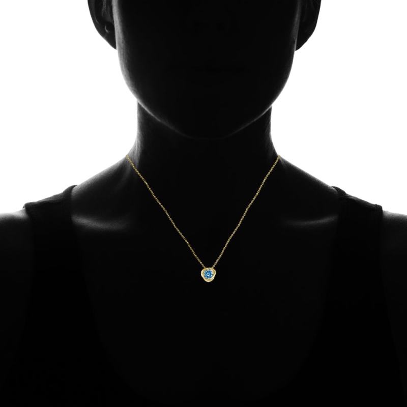 Yellow Gold Flashed Sterling Silver Created Blue Topaz 6Mm Round Love Knot Pendant Necklace