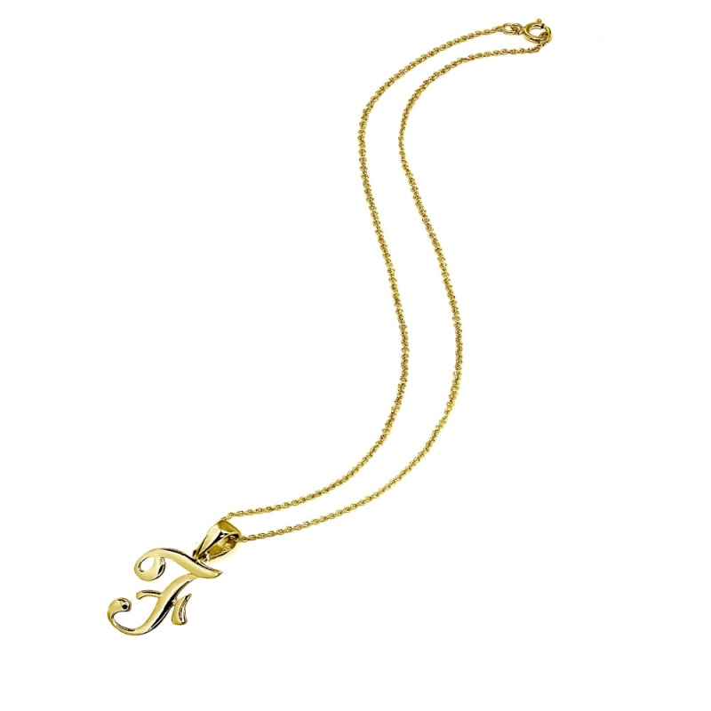 Yellow Gold Flashed Sterling Silver F Letter Initial Alphabet Name Personalized 925 Silver Pendant Necklace