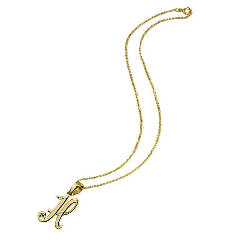Yellow Gold Flashed Sterling Silver H Letter Initial Alphabet Name Personalized 925 Silver Pendant Necklace