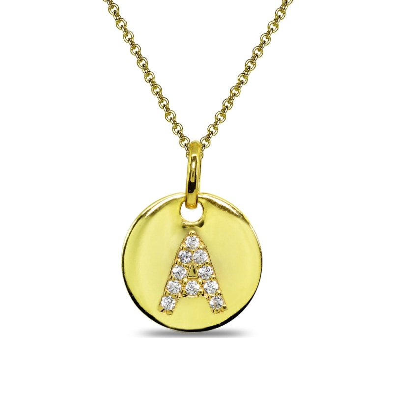 Gold Flash Sterling Silver A Letter Cz Initial Alphabet Name Personalized Pendant Necklace, 15” + Extender