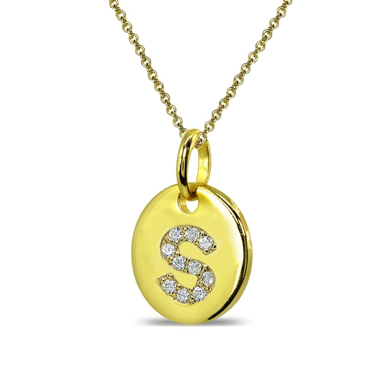 Gold Flash Sterling Silver S Letter Cz Initial Alphabet Name Personalized Pendant Necklace, 15” + Extender