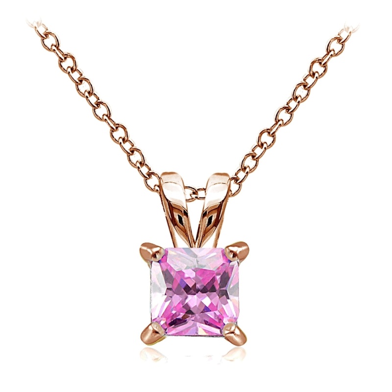 Rose Gold Tone Over Sterling Silver 2Ct Light Pink Cubic Zirconia 7Mm Square Solitaire Necklace