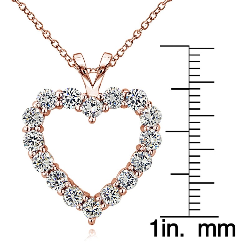 Rose Gold Tone Over Sterling Silver Cubic Zirconia Open Heart Necklace