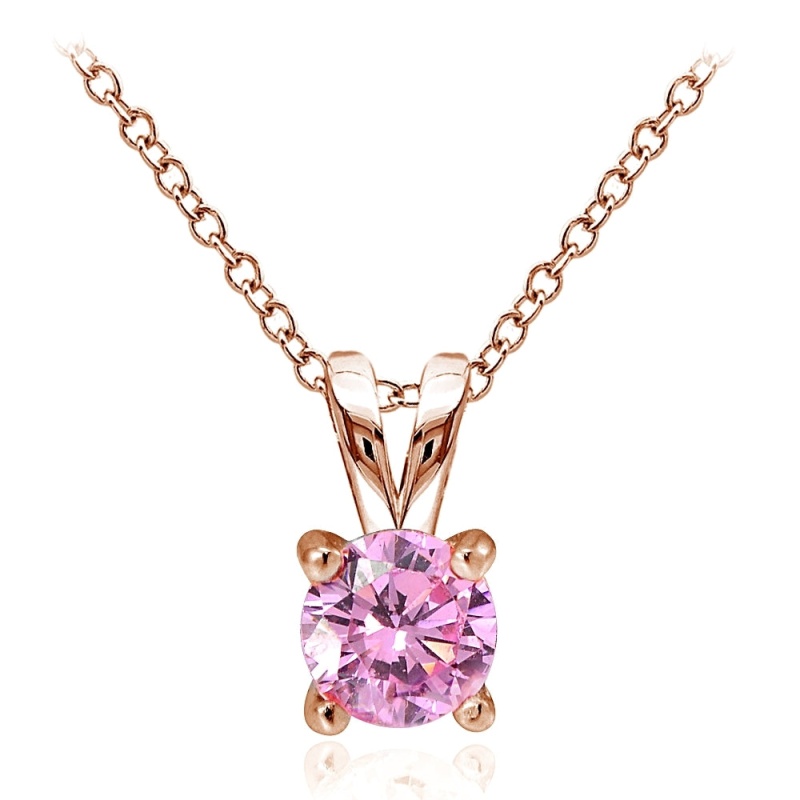 Rose Gold Tone Over Sterling Silver 1/2Ct Light Pink Cubic Zirconia 5Mm Round Solitaire Necklace